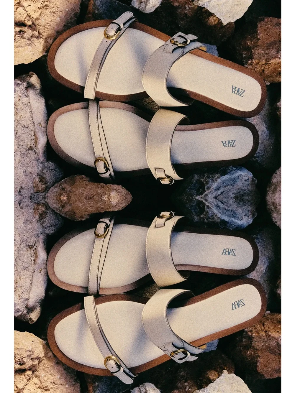 ❗️LAST CALL❗️ Zara Cream and wBrown Double-Strap Buckle Sandals - Picture 2 of 8